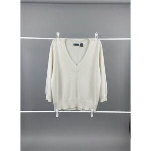 Relativity Cream Glitter V Neck Sweater Plus Size 3X